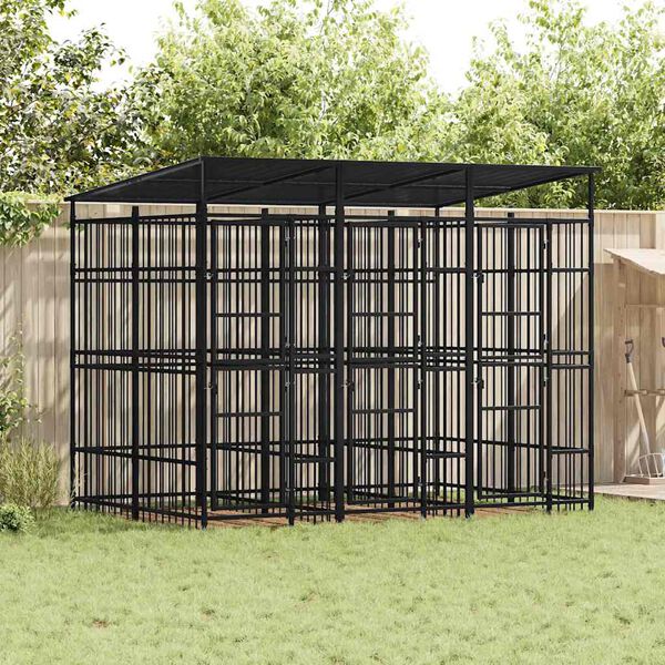 vidaXL Outdoor Dog Kennel with Roof Steel 5.53 m&sup2;