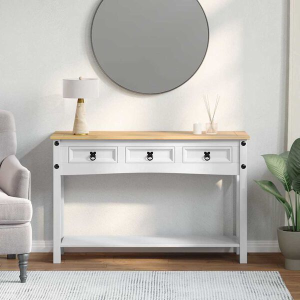 vidaXL End Table with Drawer White 114 x 34.5 x 73 cm Solid Pine Wood
