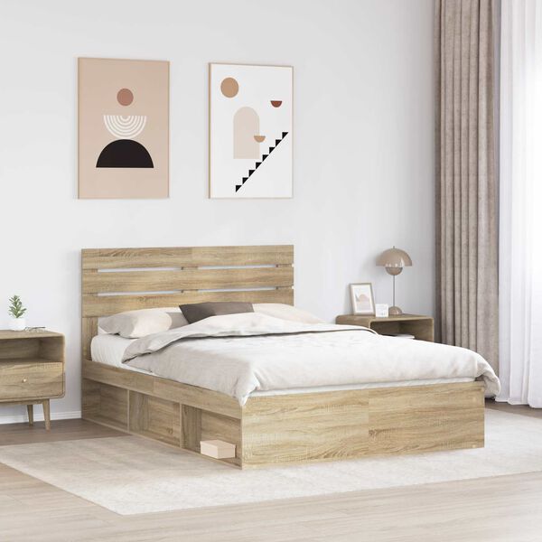 vidaXL Bed Frame Sonoma Oak 150 x 200 cm Solid Pine Wood
