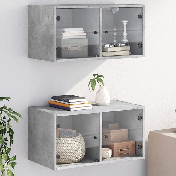 vidaXL Wall Cabinets with Glass Doors 2 pcs Concrete Grey 68.5x37x35 cm