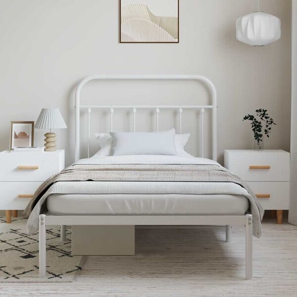vidaXL Metal Bed Frame without Mattress with Headboard White 100x200cm