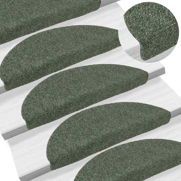 vidaXL Stair Mats Self-adhesive 30 pcs 56x17x3 cm Green Half Round