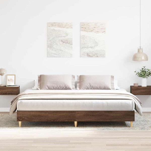 vidaXL Bed Frame No Mattress Brown Oak 200x200 cm Engineered Wood