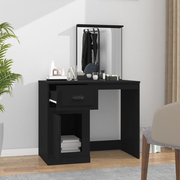 vidaXL Dressing Table with Mirror Black 90x50x132.5 cm Engineered Wood