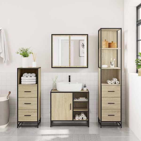vidaXL 4&nbsp;Piece Bathroom Furniture Set&nbsp;Sonoma Oak Engineered Wood