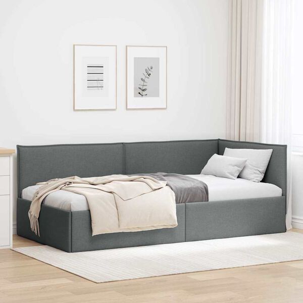 vidaXL Corner Bed Frame with Headboard Dark grey 90 x 190 cm Fabric
