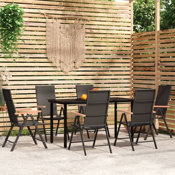 vidaXL 7 Piece Garden Dining Set Black