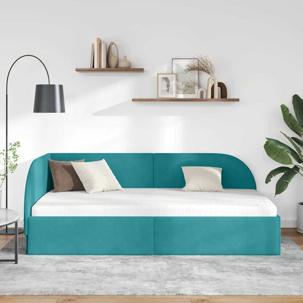 vidaXL Corner Bed Frame with Headboard Turquoise 90 cm x 200 cm Velvet