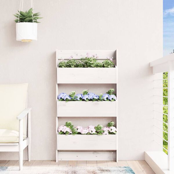 vidaXL Wall Planter 3-Tier 60x18.5x110 cm White Solid Wood Pine
