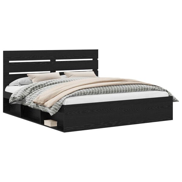 vidaXL Bed Frame with Headboard Black 200 x 200 cm Solid Pine Wood