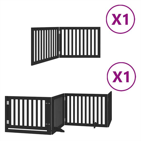 vidaXL Dog Gate with Door Foldable 6 Panels Black 480 cm Poplar Wood