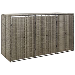 vidaXL Triple Wheelie Bin Shed Grey 207x80x117 cm Poly Rattan