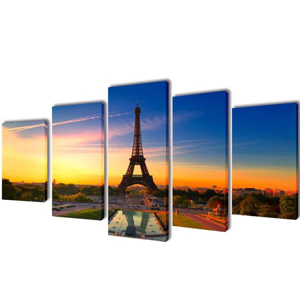 Canvas Wall Print Set Eiffel Tower 100 x 50 cm