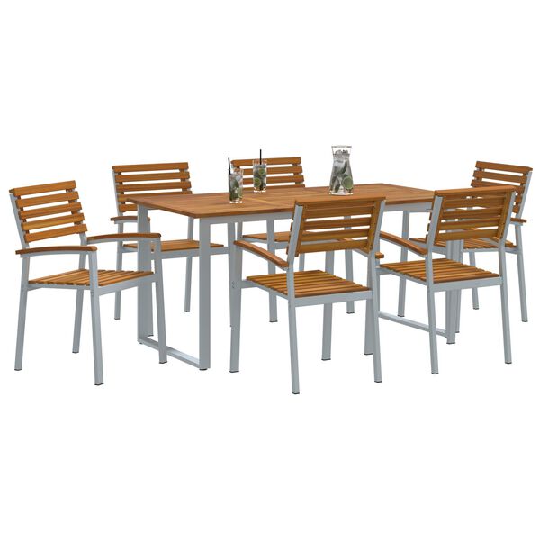 vidaXL Garden Dining Set 7 pcs Grey Solid Acacia Wood