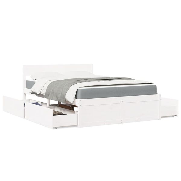 vidaXL Bed with Drawers and Mattress White 120x200 cm Solid Wood Pine
