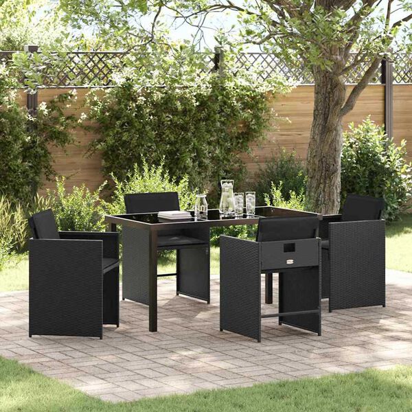 vidaXL Garden Dining Set 5 pcs Black Poly Rattan