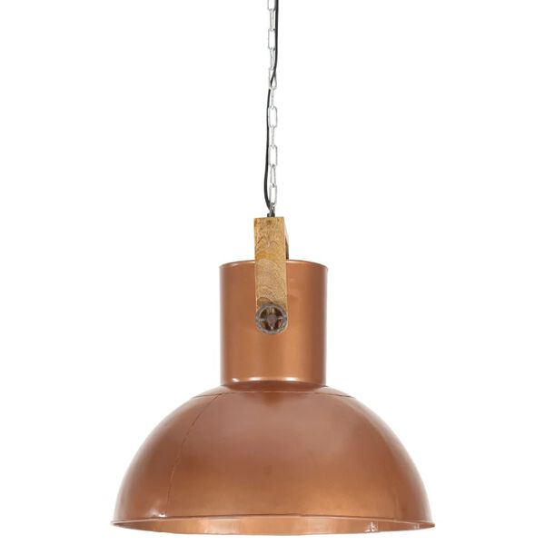 vidaXL Industrial Hanging Lamp 25 W Copper Round Mango Wood 52 cm E27