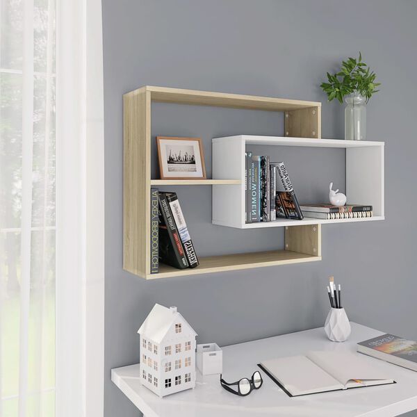 vidaXL Wall Shelf White and Sonoma Oak 104x20x58.5 cm Engineered Wood