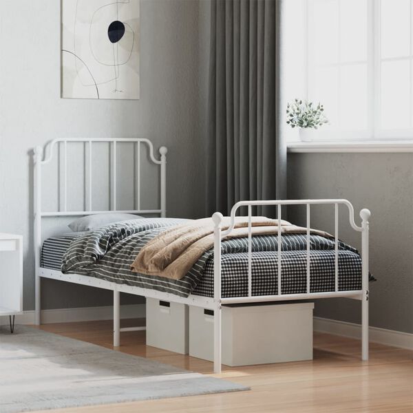 vidaXL Metal Bed Frame without Mattress with Footboard&nbsp;White 80x200cm