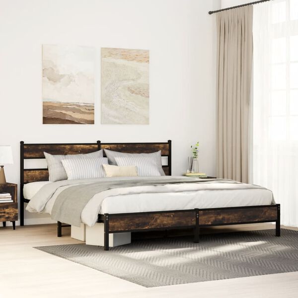 vidaXL Metal Bed Frame without Mattress Smoked Oak 200x200 cm
