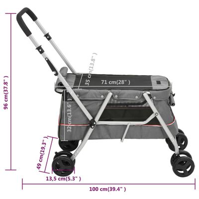 vidaXL Folding Dog Stroller Grey 100x49x96 cm Linen Fabric