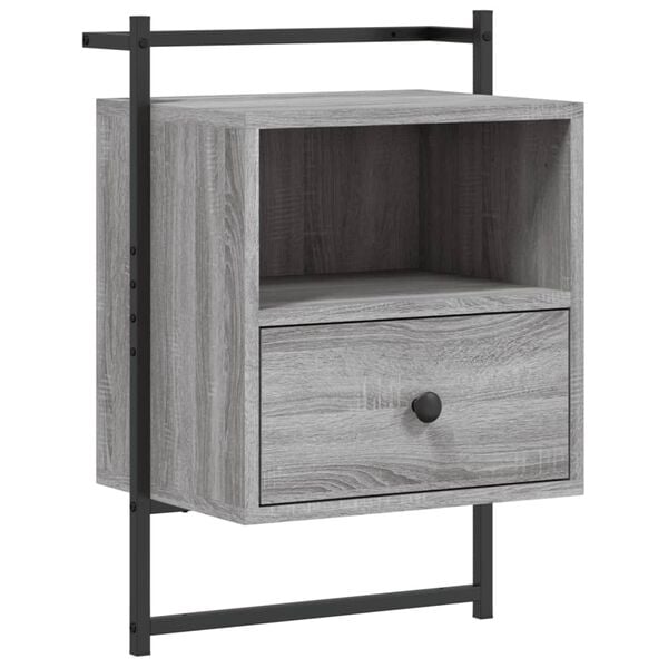 vidaXL Bedside Cabinet Wall-mounted Grey Sonoma 40x30x61 cm Engineered Wood