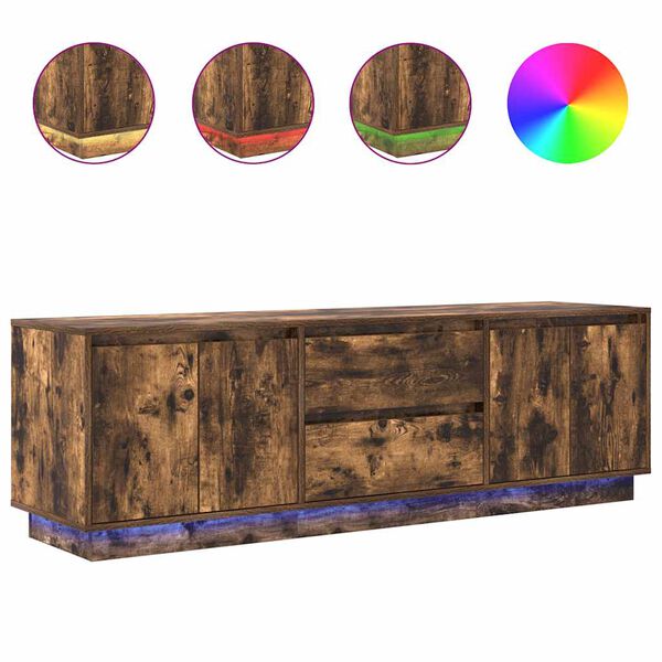 vidaXL TV Cabinet with LED Lights Smoked Oak 160.5x41x50 cm
