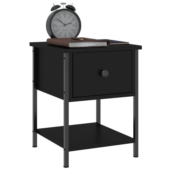 vidaXL Bedside Table Black 34x35.5x45 cm Engineered Wood