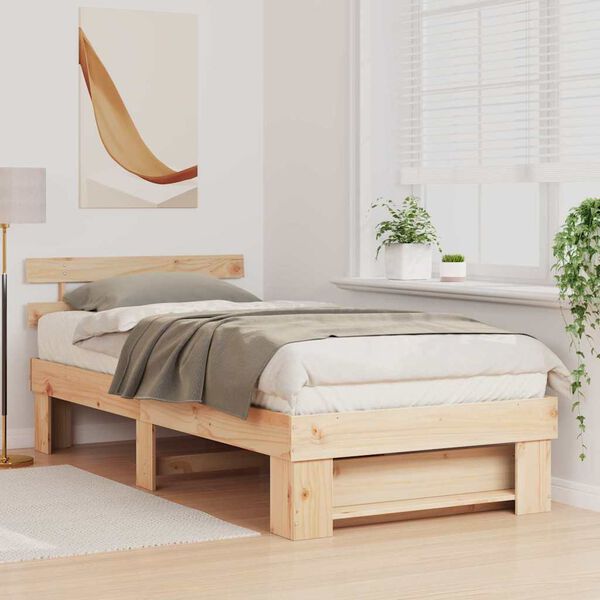 vidaXL Bed Frame with Headboard Brown 90 x 190 cm Solid Pine Wood