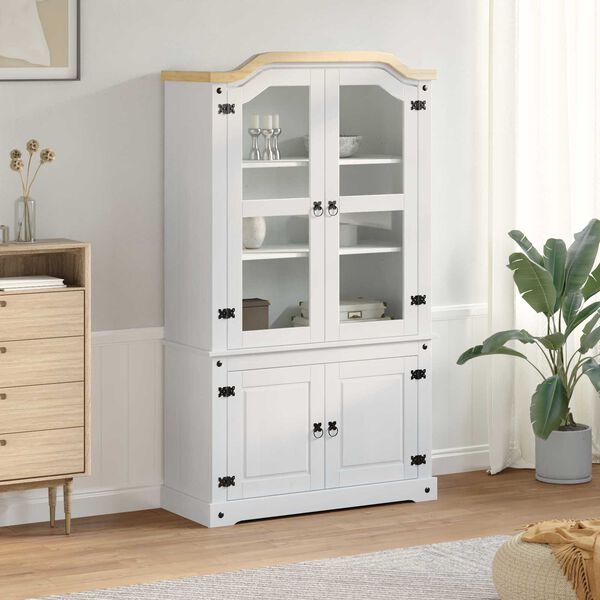 vidaXL Display Cabinet White 103.5 x 42 x 180 cm Solid Pine Wood