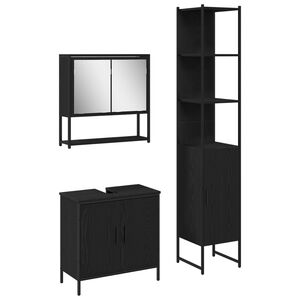 vidaXL Bathroom Furniture Set with Shelf 3 pcs Black Engineered wood