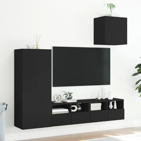 vidaXL 4 Piece TV Wall Units Black Engineered Wood