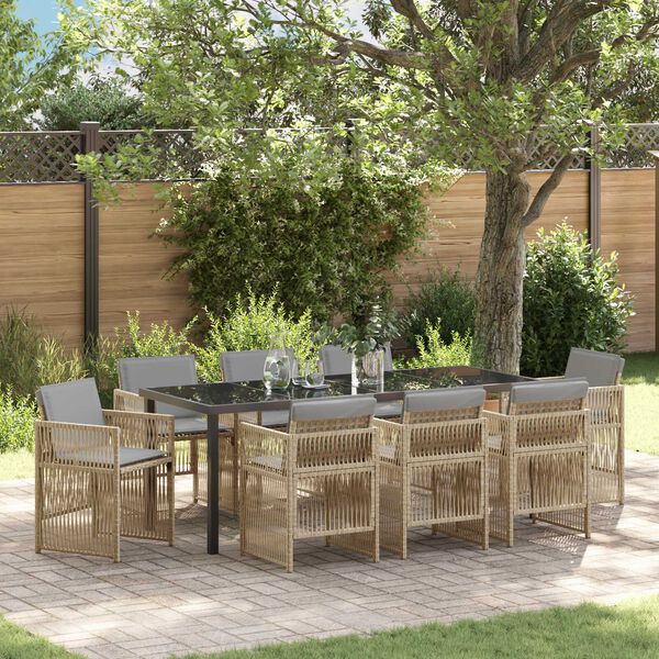vidaXL Garden Dining Set 9 pcs Beige Powder-Coated Steel