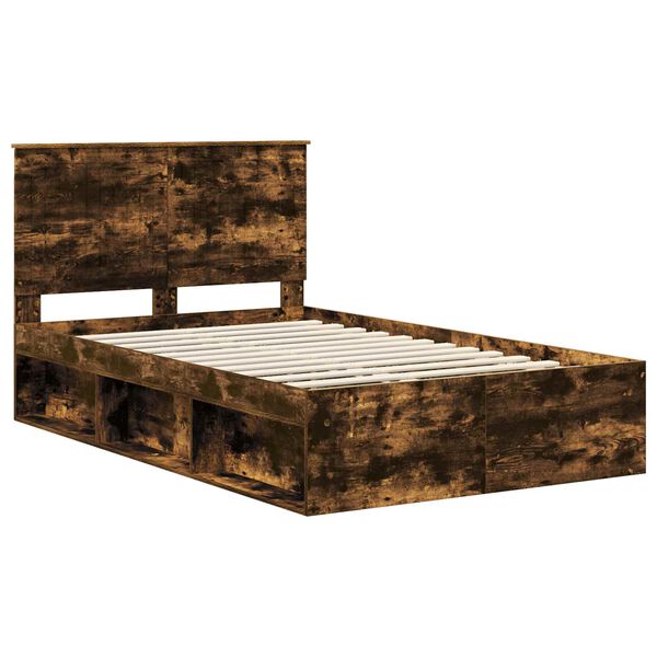 vidaXL Bed Frame Smoked Oak 120 x 200 cm Solid Pine Wood