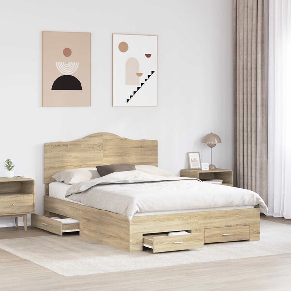 vidaXL Bed Frame with Drawer Sonoma Oak 140 x 200 cm Engineered Wood
