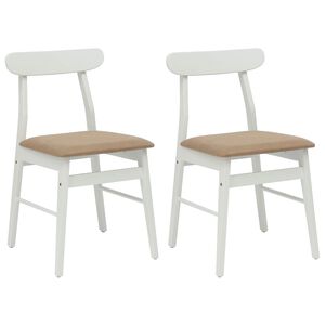 vidaXL Dining Chair 2 pcs White and Brown Solid Rubber Wood