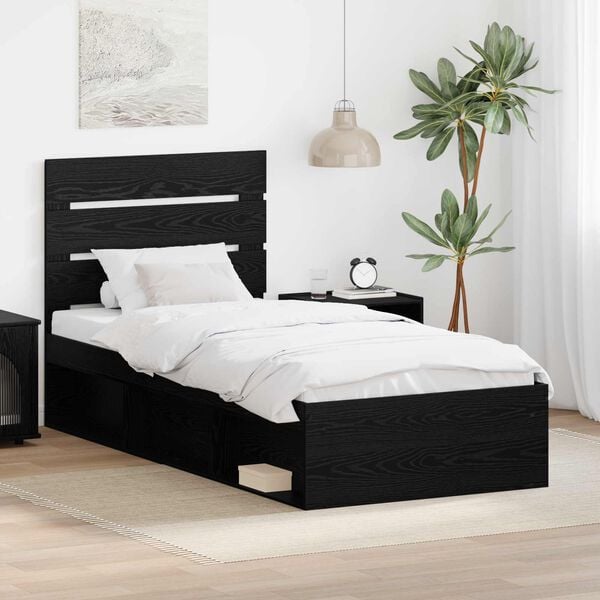 vidaXL Bed Frame with Headboard Black 75 x 190 cm Solid Pine Wood