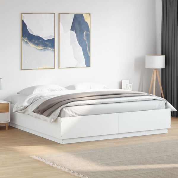 vidaXL Bed Frame with LED without Mattress White 180x200 cm Super King
