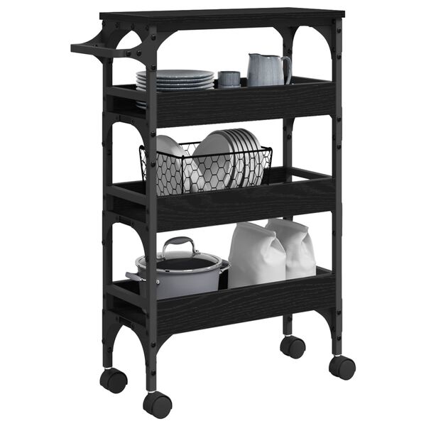 vidaXL Kitchen Trolley Black Oak 53 x 20 x 76 cm Engineered Wood