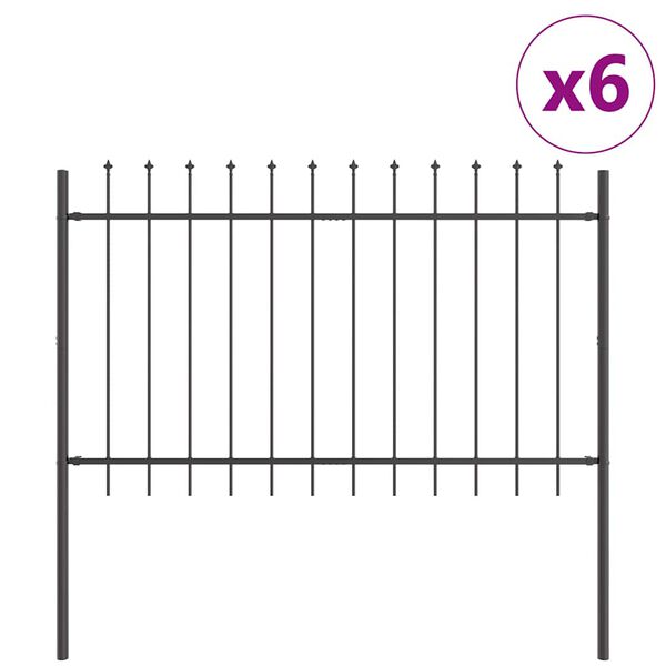 vidaXL Garden Fence 6 pcs Grey 10.2 x 0.8 m Powder-coated Steel