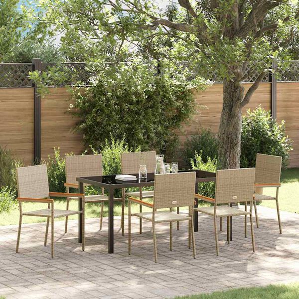 vidaXL Garden Dining Set with Cushion 7 pcs Beige Poly Rattan
