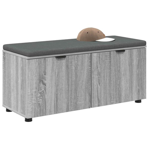 vidaXL Hall Bench with Cushion with Door Grey Sonoma 100 x 38 x 46 cm
