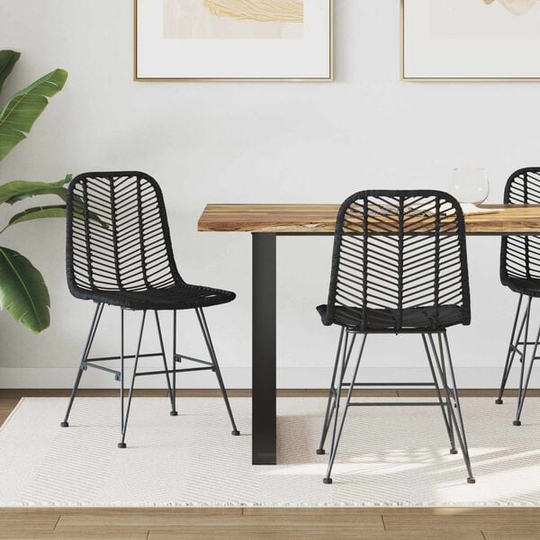 vidaXL Dining Chair 2 pcs Black 44.5 x 55 x 85 cm Rattan and Iron
