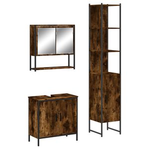 vidaXL 3 Piece Bathroom Furniture Set Smoked Oak Engineered Wood