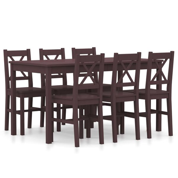 vidaXL 7 Piece Dining Set Pinewood Dark Brown