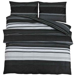 vidaXL Duvet Cover Set Black Stripes 200x200 cm Cotton
