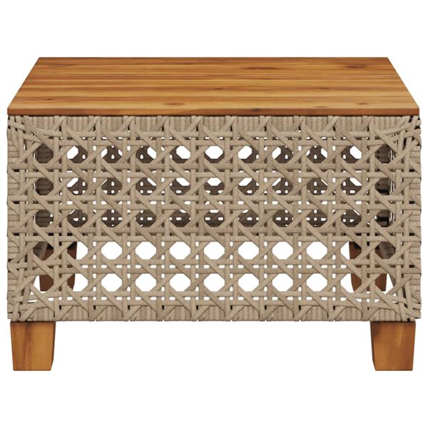vidaXL Garden Table Beige 55x55x36 cm Poly Rattan Acacia Wood