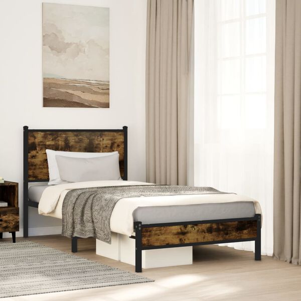 vidaXL Metal Bed Frame without Mattress Smoked Oak 90x200 cm