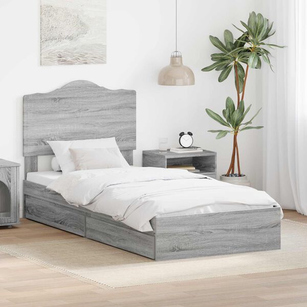 vidaXL Storage Bed with Drawer Grey Sonoma 90 x 200 cm Engineered Wood