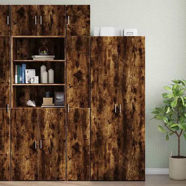 vidaXL Slim Storage Cabinet Smoked Oak 30x42.5x225 cm Engineered Wood